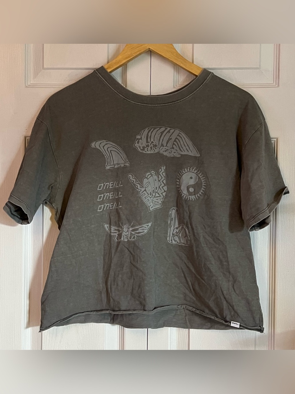 O'Neill Mineral Wash Graphic Crop Top Tee Gray Medium